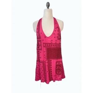 Free People Nights Swings PInk Beaded Shift Dress Small